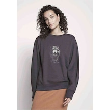Dark Alpha Wolf Baskılı Füme Antrasit Kadın Sweatshirt