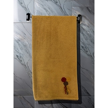 Çiçek Motifli, Kedi Tırnağı Oyalı, Yumuşak Dokulu Pamuklu Vücut Havlusu 70x130 Cm Sarı
