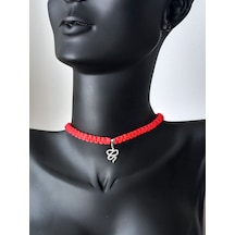 Gümüş Kırmızı İp Yılan Tasarım Kişiselleştirilebilir Choker Kadın