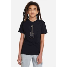 Tshirthane Drawing Classic Guitar Gold 3D Müzik Baskılı Unisex Çocuk Siyah