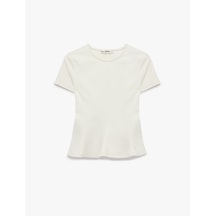 Koton Pamuklu Kısa Kollu Bisiklet Yaka Peplum Bluz Ekru 6sal60063ık