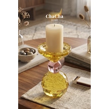 Chacha Home Crsyball Renkli Kristal Mumluk - Dekoratif Cam Şamdan- Büyük Boy - 17x31 Cm Sarı