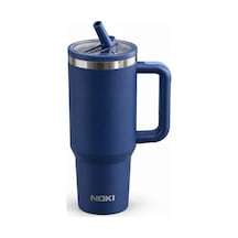 Nokı T-0137 1200 Ml Paslanmaz Çelik Tumbler Termos Bardak, Pipetli Yedek Kapaklı, Saplı Mavi