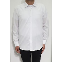 Cliente Dmctekstil Erkek Armürlü Spor Kesim Dar Kalıp Cepsiz Uzun Kollu Yazlık Gömlek Beyaz