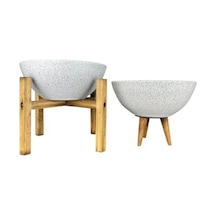 Beyaz Granit 3-4 Ayaklı İkili Set Toprak Saksı 20 Cm Çap