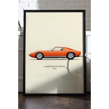 Lamborghini Miura Siyah Ahşap Çerçeveli Poster, Dekoratif Araba Duvar Tablosu