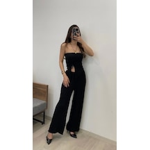 Defymoda Kadın Sendy Kumaş Bağcık Detaylı Asimetrik Takım Siyah