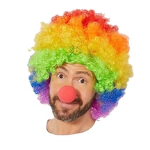 Rengarenk Gökkuşağı Afro Bonus Peruk Ve Kırmızı Renk Sünger Burun 120 Gr 5691