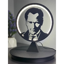 Atatürk Silüetli Halka Led Dekoratif Işıklı Masa/gece Lambası Anlamlı Hediye Adaptör Dahil Siyah