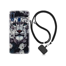 Samsung Uyumlu Galaxy A20S Kılıf Ipli Askılı Flowers Snow Leopard 1335