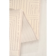 Fayna Avangart Krem Özel Ölçü Oturma Odası Halısı, Robot Süpürge Uyumlu, Kolay Temizlenebilir Polyester Hali