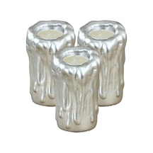 Mumluk Şamdan 3 Adet Tealight Uyumlu Üçlü Büyük Erimiş Mum Model - Gümüş
