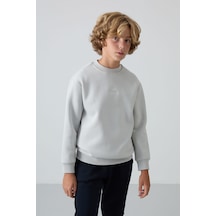 Tommylife Tommy Life Taş Pamuklu Kalın İçi Tüylü Yumuşak Dokulu Standart Fit Nakışlı Erkek Çocuk Sweatshirt - 11232 Taş