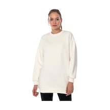 Startmore Caya Kadın Ekru Renk Uzun Kesim Basic Örme Sweatshirt Cy84197 Beyaz Beyaz