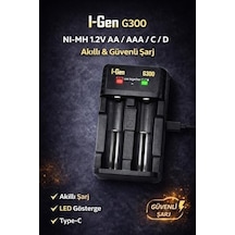 I-gen Batteries G300 Akıllı Ni-mh Pil Şarj Cihazı, Type-c Girişli 2 Slot Hızlı Şarj Aleti, Aa / Aaa / C / D Şarjlı Pil Uyumlu