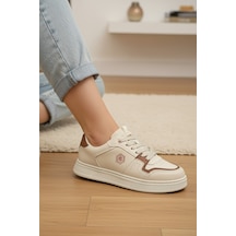 Enoch Yan Panel Logolu Lmbrck Model Düz Tabanlı Bağcıklı Kadın Sneaker Bej