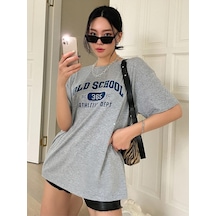 Flood Of Style Kadın Gri Old Scholl 365 Baskılı Oversize T-shirt
