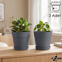 Tabaklı Delikli Plastik Çiçek Saksısı, 20 Cm 4 Lt, 2 Adet, Antrasit