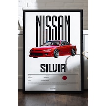 Nissan Silvia Araba Siyah Ahşap Çerçeveli Poster, Dekoratif Duvar Tablosu