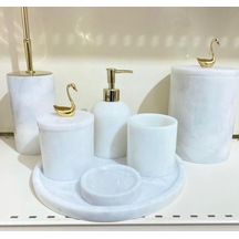 Mermer 7li Banyo Seti Beyaz - Gold