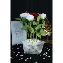 Çiçek Taş Saksı Kırmızı &amp Beyaz Güller 9 Adet Yapay Sevgiliye Hediye