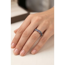 925 Ayar Gümüş Yüzük 3 Sıra Renkli Taşlı Işıltılı Tamtur Yüzük - Gökkuşağı Rainbow Rose Alyans Barcode Pembe Altın