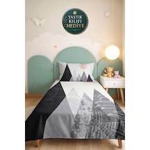 Gri Geometrik Modern Genç Odası Tek Kişilik Pike Takımı - Pudra Minimal 160x220 Cm Yatak Örtüsü Mumlu Köy Hissi