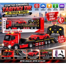 Uzaktan Kumandalı Taşıyıcı Tır Ve Toyota Supra Şarjlı 6 Kanal 2.4g Işıklı Oyuncak Araç Seti