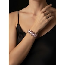 Valmont Accessories Kadın Altın Renk Pembe Taşlı Üçlü Bileklik Seti