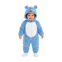 Kız Erkek Bebek Welsoft Peluş Tulum Kapüşonlu Fermuarlı Kışlık Bebek Tulumu Köpek Figürlü Yumuşak Polar Tulum Mavi
