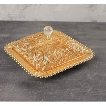 Lokumluk Çerezlik Sunumluk Büyük Boy Kare Kapaklı Metal Gold Manolya Model