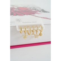 Kadın Vip Seri Özel Tasarım Baget Zirkon Taşlı 6'lı Küpe Seti 031 Sarı