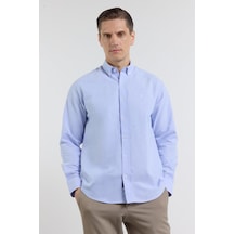 İmza Açık Mavi Oxford Düğmeli Yaka Uzun Kol Cepsiz Slim Fit Pamuklu Gömlek 1004260182