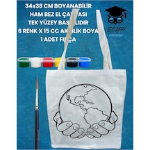 34x38 Cm Boyanabilir Ham Bez El Çantası Tek Yüzey Baskılıdır 6 Renk X 15 Cc Akrilik Boya 1 Fırça Diğer
