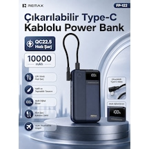 Remax Range 10000mah 22.5w Çıkarılabilir Type-c Kablolu Taşınabilir Şarj Cihazı Powerbank Fp-122 Mavi