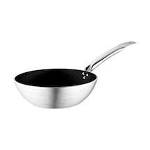 Wok Tava Alüminyum Gövdeli Teflon 24 Cm Endüstriyel Saplı Gri