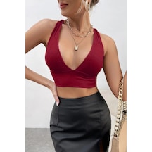 Fantezia Night Kadın Lila Çapraz Sırt Detaylı Şık Crop Top Büstiyer Bordo