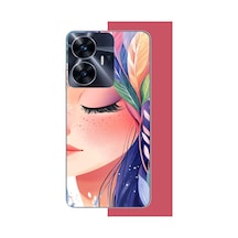 Realme C55 Uyumlu Renkli Yaprak Saçlı Kız.jpeg Baskılı Silikon Kılıf