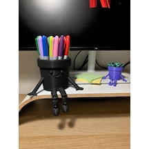 3d Baskı Hareketli Gülen Kalemlik - Eklemli Masaüstü Organizer - Siyah Diğer