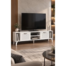 Sulorahome Gümüş Çizgili Beyaz Tv Sehpası 160 Cm Beyaz - Gümüş