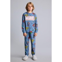 Defacto %100 Pamuk Marvel Comics Baskılı Uzun Kollu Üst Lastikli Paça Alt Pijama Takımı Erkek Çocuk I1327a826aube739 Mavi-be739