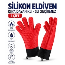 Silikon Eldiven - 1 Çift - Isıya Dayanıklı - Su Geçirmez Kırmızı