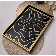 Modern Soyut Desenli Siyah-gold Çerceveli Dekoratif Sunum Tepsisi