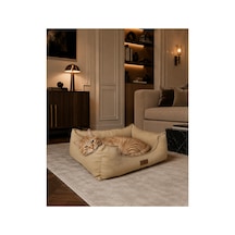 Premium Kedi Ve Köpek Yatağı Kafa Destekli Kaydırmaz Taban Yıkanabilir Fermuarlı Çift Taraflı Minder %100 Boncuk Elyaf Hardal - 880997317