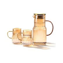 Arow Mia 2 Bardaklı Bor Silikat Cam Sürahi Takımı Gold 1400 ML TR-3984