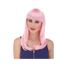 Soft Pembe Renk Uzun Düz Parti Peruğu - Zmff-52925 18