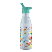 Cool Bottles Çelik Termos Pipetli Matara - The Kids Bottle - Candy Land 350ml Mavi