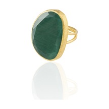 Kadir Jewellery 22 Ayar Altın Kaplama Kadın Fosil Taşlı Yüzük Ördek Yeşil 08301446