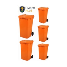 Umbex 5 Adet Plastik Çöp Konteyneri Çöp Kovası 240 Lt Isıya Karşı Dayanıklı Turuncu