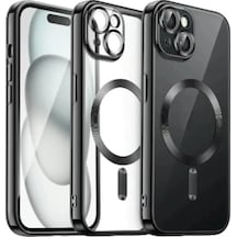 Apple iPhone Uyumlu  15 İçin Kılıf Kamera Lens Korumalı M-safe Destekleyen Şeffaf Silikon Kross Kapak Siyah